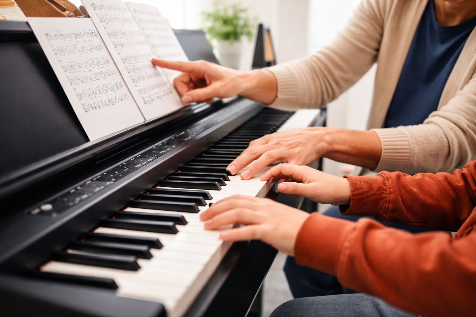 Teacher and student at piano